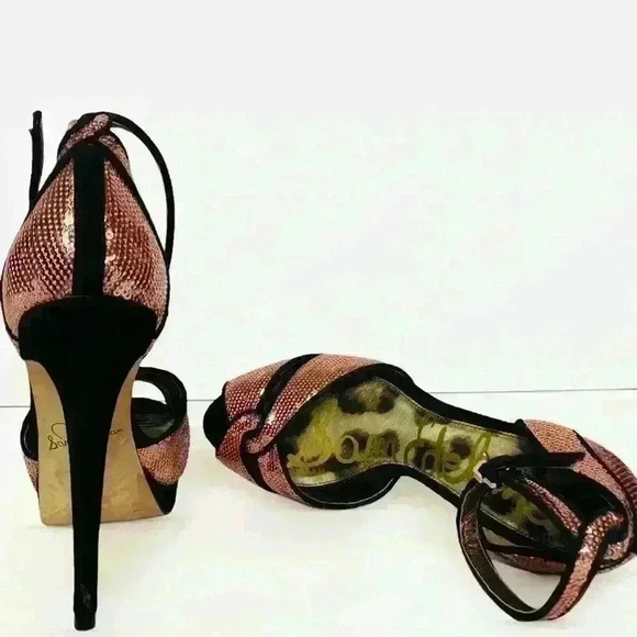 SAM EDELMAN PINK  SEQUINS HEELS SHOES - Picture 7 of 9